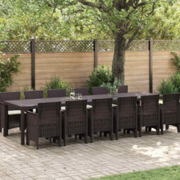 Berkfield Garden Dining Set 13 Pcs Brown Polt Rattan - thumbnail 1