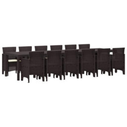 Berkfield Garden Dining Set 13 Pcs Brown Polt Rattan - thumbnail 2