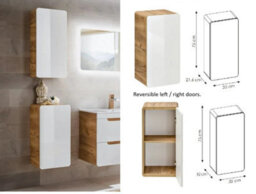 Impact Furniture Wall Hung Bathroom Cabinets Furniture Set 600mm Vanity Sink Unit With Oak Countertop Tall Storage Cabinets White Gloss Aruba - thumbnail 6