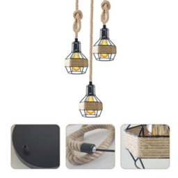 Ceiling Light Fitting 3 Way Hemp Rope Lampshades With 1M Adjustable Hanging Pendant Lamp - thumbnail 5