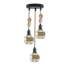 Ceiling Light Fitting 3 Way Hemp Rope Lampshades With 1M Adjustable Hanging Pendant Lamp - thumbnail 7
