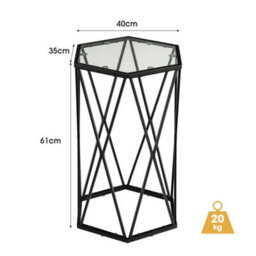 Glass Coffee Table Hexagonal Metal Frame Couch Side Table Contemporary Narrow - thumbnail 2
