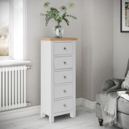 Farro Grey 5 Drawer Tallboy Chest Fully Assembled - Painted With Oak Top By Roseland Furniture - thumbnail 3