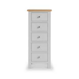 Farro Grey 5 Drawer Tallboy Chest Fully Assembled - Painted With Oak Top By Roseland Furniture - thumbnail 4