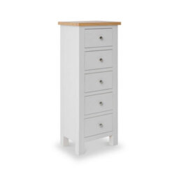 Farro Grey 5 Drawer Tallboy Chest Fully Assembled - Painted With Oak Top By Roseland Furniture - thumbnail 1