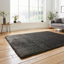 Charcoal Plain Shaggy Modern Easy To Clean Rug For Dining Room-120Cm X 170Cm - thumbnail 2
