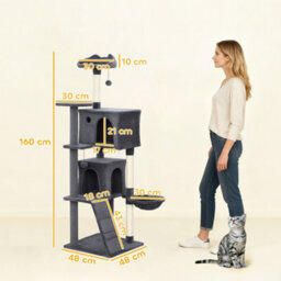 Pawhut 160Cm Cat Tree Tower With Sisal Scratching Posts, Condos, Dark Grey - thumbnail 3