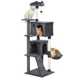 Pawhut 160Cm Cat Tree Tower With Sisal Scratching Posts, Condos, Dark Grey - thumbnail 2