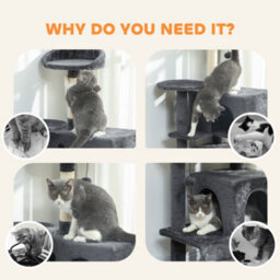 Pawhut 160Cm Cat Tree Tower With Sisal Scratching Posts, Condos, Dark Grey - thumbnail 8