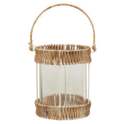 Orsina Natural Rattan Small Lantern, Rustic And Stylish Glass Lantern, White Metal And Clear Glass Candle Lantern - thumbnail 1