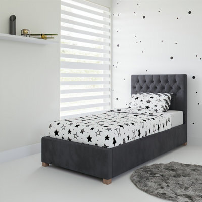 Rest Relax Mia Solo Ottoman Bed Plush Velvet Steel Grey - Single 3Ft - image 1