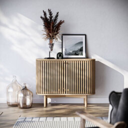 Finch Oak Slatted Small Sideboard By Roseland Furniture - thumbnail 2