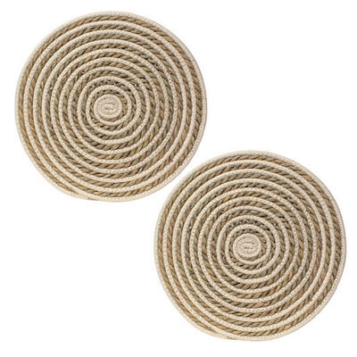 Leaf & Loom Set Of 2 Cream Seagrass & Polyester Swirl Mats - image 1