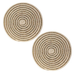 Leaf & Loom Set Of 2 Cream Seagrass & Polyester Swirl Mats - thumbnail 1