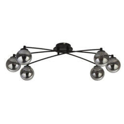 Pagazzi Lighting Pagazzi Navarro Flush 6 Light Black Ceiling Light With Smoked Glass - thumbnail 1