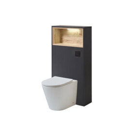 Homestylestore 600mm Black Grey Floorstanding Bathroom Wc Unit Led Lit Shelf Chalk Toilet And Black Flush Button - thumbnail 1