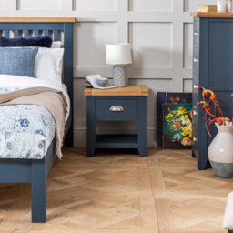 The Furniture Market Westbury Blue Painted 1 Drawer Lamp Table Versatile Bedside Or Sofa Side Table Solid Wood With Light Oak Top - thumbnail 4