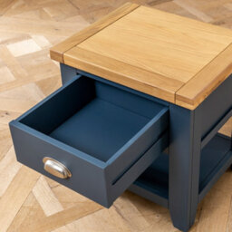 The Furniture Market Westbury Blue Painted 1 Drawer Lamp Table Versatile Bedside Or Sofa Side Table Solid Wood With Light Oak Top - thumbnail 7