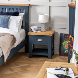 The Furniture Market Westbury Blue Painted 1 Drawer Lamp Table Versatile Bedside Or Sofa Side Table Solid Wood With Light Oak Top - thumbnail 5