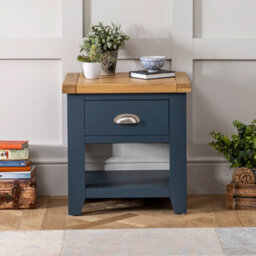 The Furniture Market Westbury Blue Painted 1 Drawer Lamp Table Versatile Bedside Or Sofa Side Table Solid Wood With Light Oak Top - thumbnail 3