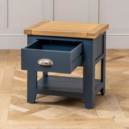 The Furniture Market Westbury Blue Painted 1 Drawer Lamp Table Versatile Bedside Or Sofa Side Table Solid Wood With Light Oak Top - thumbnail 6