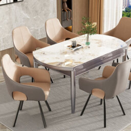 Fativo Set Of 2 Swivel Dining Chairs With Arm Leather Accent Desk Chairs High Backrest, Khaki+Grey