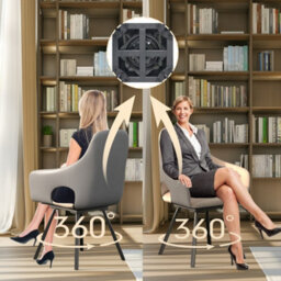 Fativo 2 X Rotatable Dining Chairs Padded Two-Tone Microfiber Leather Upholstered Seat, Khaki+Grey - thumbnail 7