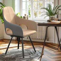 Fativo 2 X Rotatable Dining Chairs Padded Two-Tone Microfiber Leather Upholstered Seat, Khaki+Grey - thumbnail 8