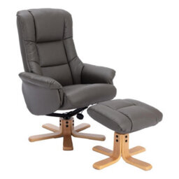 Morris Living The Cairo - Swivel Recliner Chair & Matching Footstool In Cinder Faux Leather - thumbnail 1