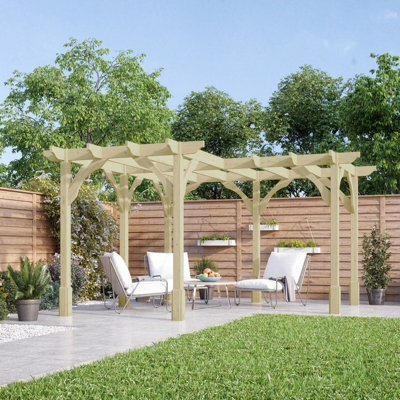 Rutland County Garden Furniture Corner Pergola - Wood - L480 X W480 Cm - Light Green - image 1