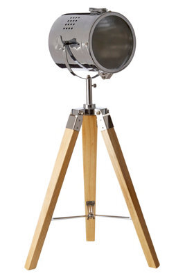 Orsina Modern Tripod Table Lamp With Swivel Chrome Shade, Adjustable Spotlight Table Lamp With Wooden Base - image 1