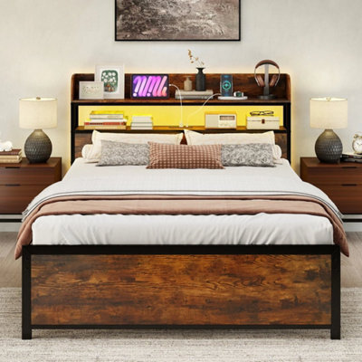 Double Size Platform Bed With Storage Headboard - image 1