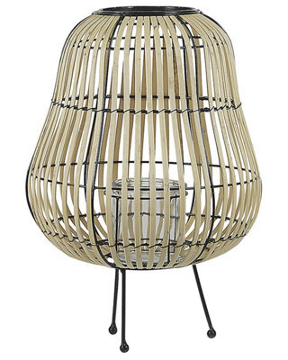 Beliani Lantern 44Cm Light Brown Willow Wood Candle Holder For Boho Living Room - image 1