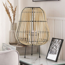 Beliani Lantern 44Cm Light Brown Willow Wood Candle Holder For Boho Living Room - thumbnail 2