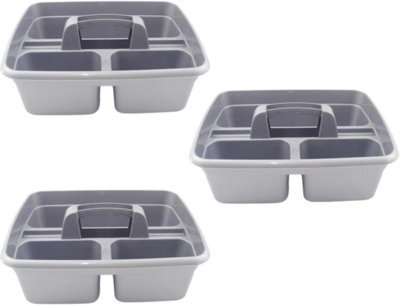 "Superpetstoreuk247 12"" X 15"" Polypropylene 3 Compartment Storage Caddy Tray With Handle Silver Pack Of 3"