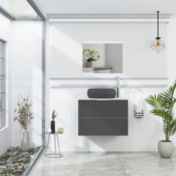 Royal Bathrooms Evora 700mm Graphite Grey Fluted Wall Hung Countertop Vanity Unit 2 Drawer With Milan Black Basin - thumbnail 2