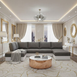 Wilma U Shaped Sofa Bed With Hr Foam Storage And Wooden Legs 305X188Cm For Living Room White And Grey Left - thumbnail 2