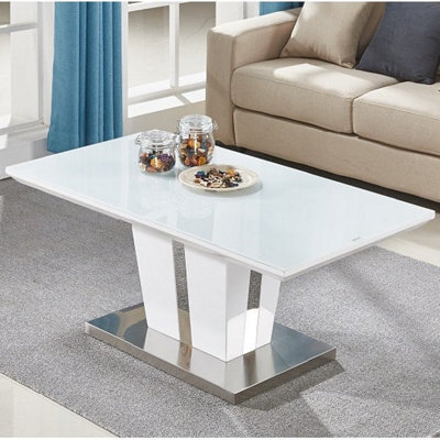 Furniture in Fashion Memphis High Gloss Coffee Table In White With Glass Top - image 1