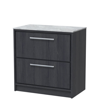 Hudson Reed Lille Floor Standing 2 Drawer Countertop Vanity & Marble Worktop, Graphite Woodgrain, 810 X 460 mm - image 1
