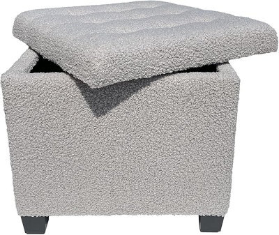 Froppi Pre-Assembled 45Cm Premium Boucle Footstool With 47L Storage, Grey Upholstered Ottoman Stool, Square Ottoman Footrest Stool - image 1