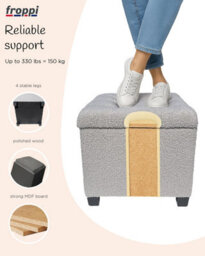 Froppi Pre-Assembled 45Cm Premium Boucle Footstool With 47L Storage, Grey Upholstered Ottoman Stool, Square Ottoman Footrest Stool - thumbnail 7