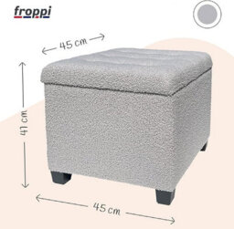 Froppi Pre-Assembled 45Cm Premium Boucle Footstool With 47L Storage, Grey Upholstered Ottoman Stool, Square Ottoman Footrest Stool - thumbnail 3