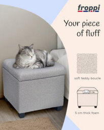 Froppi Pre-Assembled 45Cm Premium Boucle Footstool With 47L Storage, Grey Upholstered Ottoman Stool, Square Ottoman Footrest Stool - thumbnail 8