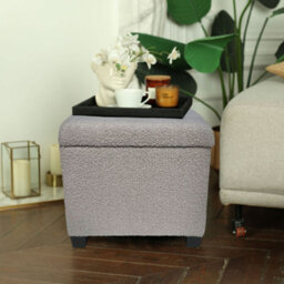 Froppi Pre-Assembled 45Cm Premium Boucle Footstool With 47L Storage, Grey Upholstered Ottoman Stool, Square Ottoman Footrest Stool - thumbnail 9