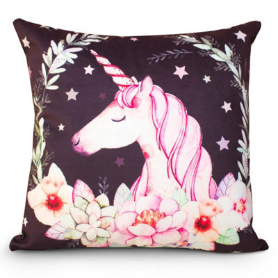 Velosso Magical Unicorn Printed Cushion, Micro Mink Decorative With Zip Closure, - Multicolour
