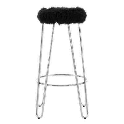 Orsina Versatile Chrome Metal And Black Faux Fur Bar Stool, Hairpin Round Stool, Plush Stool For Kitchen Counter - image 1
