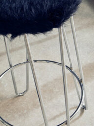 Orsina Versatile Chrome Metal And Black Faux Fur Bar Stool, Hairpin Round Stool, Plush Stool For Kitchen Counter - thumbnail 7