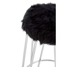 Orsina Versatile Chrome Metal And Black Faux Fur Bar Stool, Hairpin Round Stool, Plush Stool For Kitchen Counter - thumbnail 4