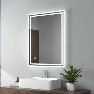 Emke Illuminated Bathroom Mirror Wall-Mounted, 800X600mm With Led Light, Touch Switch, Demister, 3 Color, Dimmable - image 1