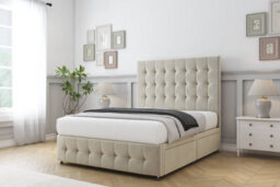 "Sloomy Berlin Cream Plush Divan Bed Base 2 Drawers Left Side-26"" Strutted Headboard & 12"" Footboard 4' Small Double" - thumbnail 3